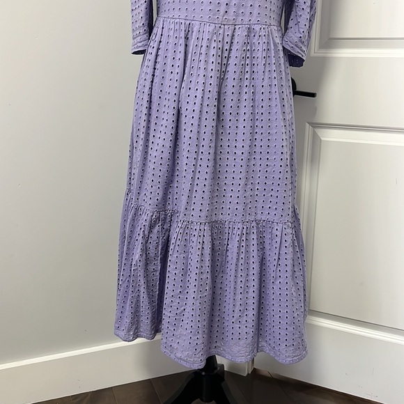 A New Day Round Neckline Elbow Length Sleeves Knee Length Purple Eyelet Dress M - Picture 5 of 10